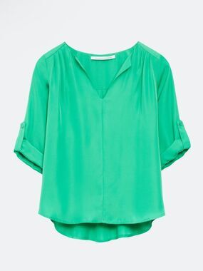 Collective Concepts Split Neck Blouse, EUC, Small Petite - Emerald Green